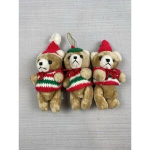 Lillian Vernon Christmas Bear Ornaments Set Of 3 Jointed Vintage 90's 5"